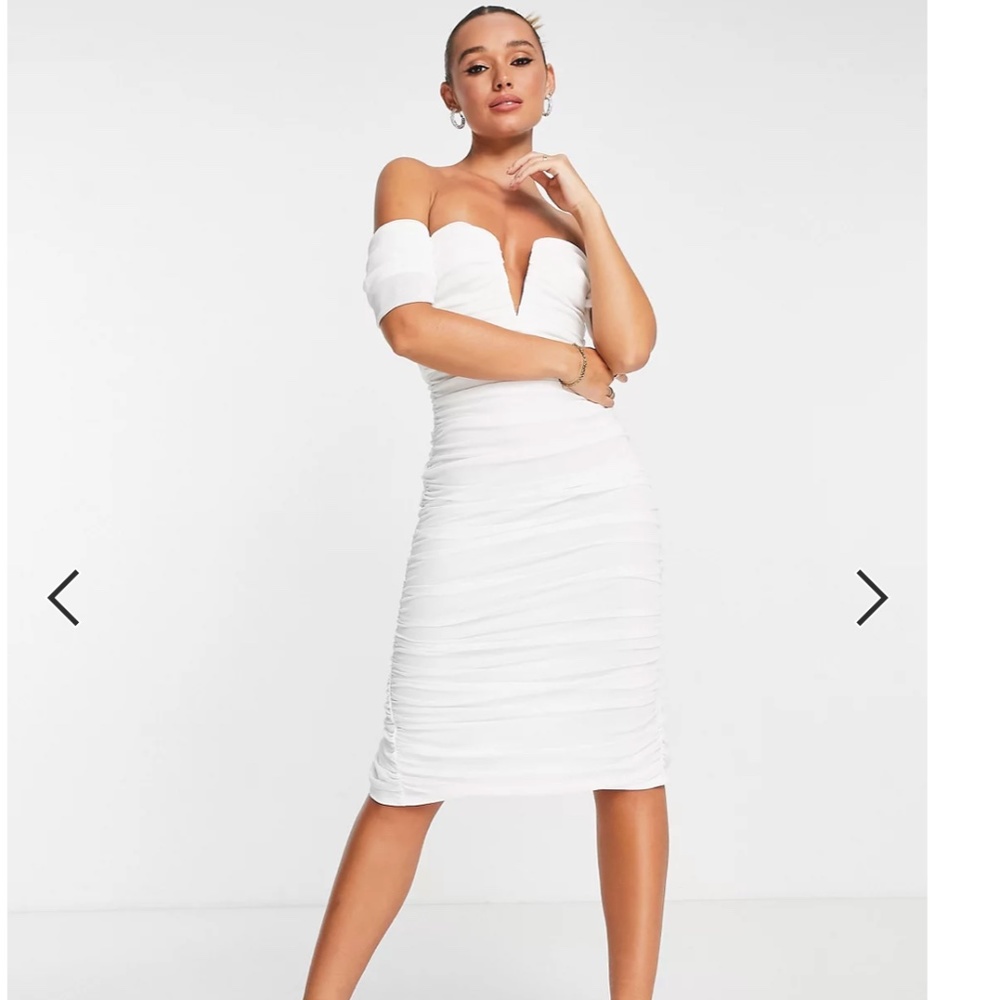 ASOS DESIGN bandeau mesh midi dress in white - Size 4